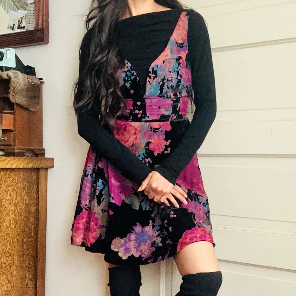 Floral multicolored VELVET BURN OUT mini dress from LULUS